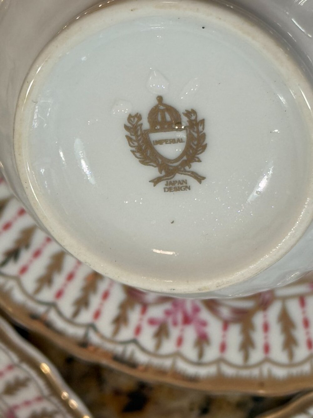 Vintage 1940s Imperial Porcelain Tea Set - 24K Gold Trim - Pink Floral Set of 6 - Picture 7 of 10